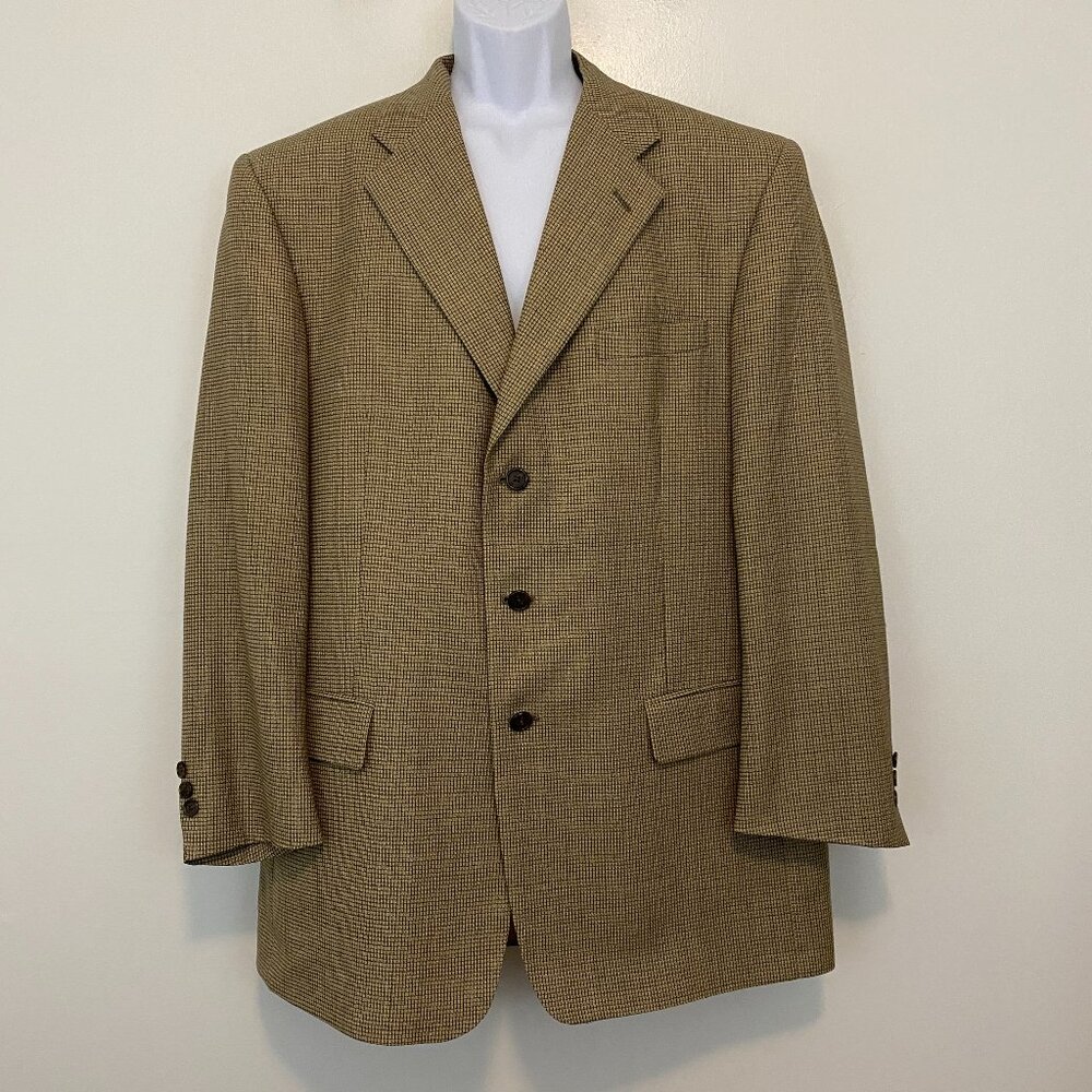 Givenchy Monsieur Tan Check Print Three Button Blazer Mens 44 Long